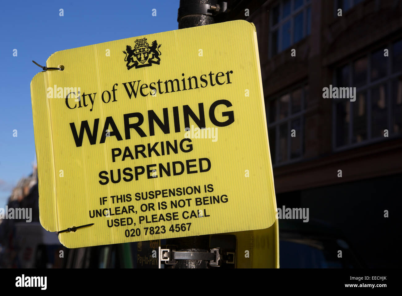 City Of Westminster WARNING Parking Suspended sign Stock Photo Alamy