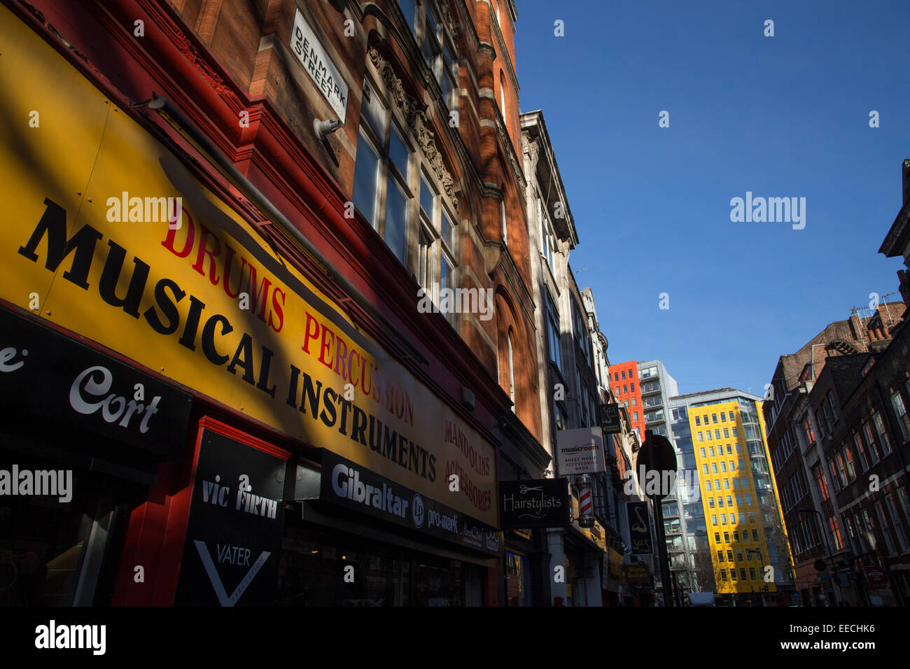 London's historic Denmark Street set for demolition to make way for Crossrail underground extension project. Stock Photo