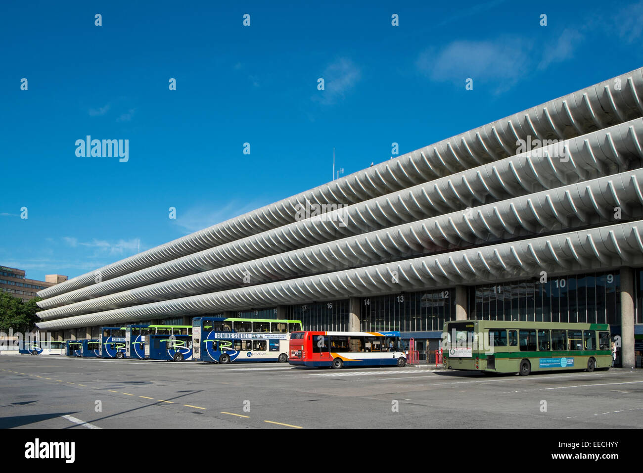 Preston, Lancashire: Preston Bus Station is often cited as an example of Brutalist architecture and is a listed building Stock Photo