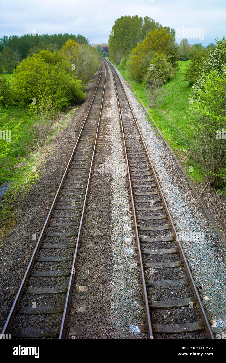 Railway track on Network Rail train line near Kingham in Oxfordshire, UK Stock Photo