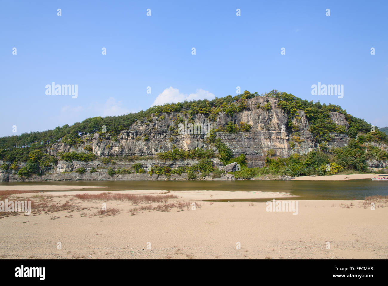 rock cliff called Buyongdae in Andong Hahoe folk village. Hahoe Folk Village is UNESCO World heritage. Stock Photo
