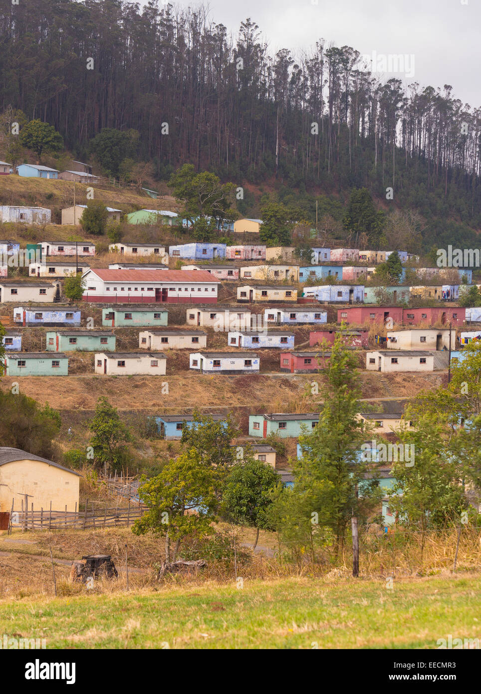 BULEMBU, SWAZILAND, AFRICA - Worker housing in former asbestos mining town, now largely unoccupied. Stock Photo