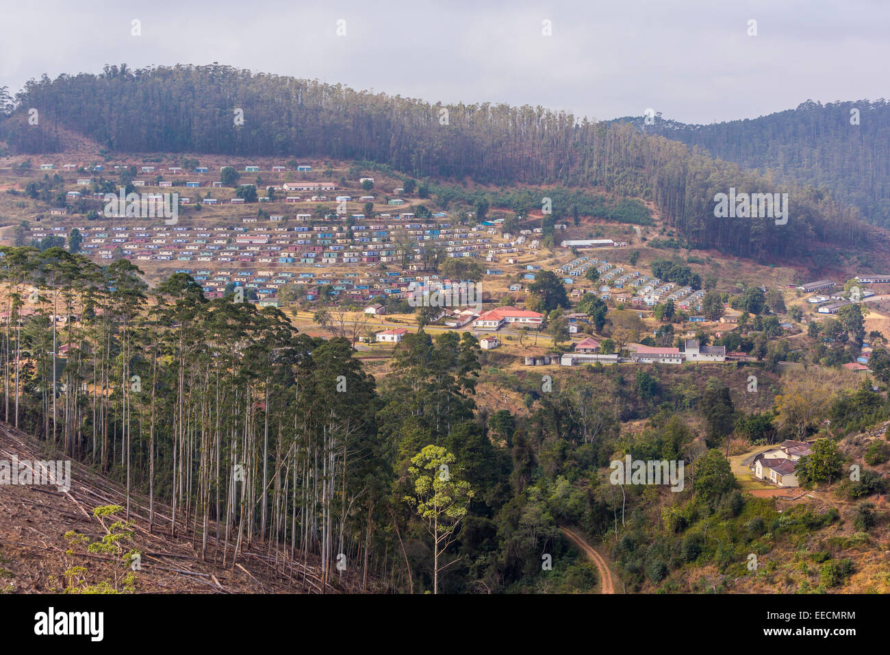 BULEMBU, SWAZILAND, AFRICA - Worker housing in former asbestos mining town, now largely unoccupied. Stock Photo