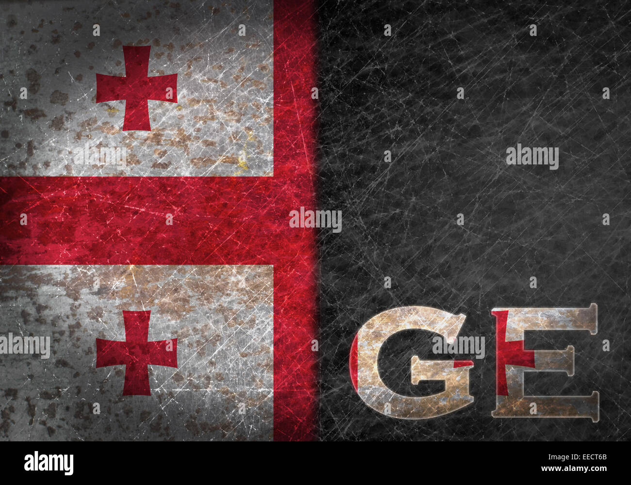 Old rusty metal sign with a flag and country abbreviation