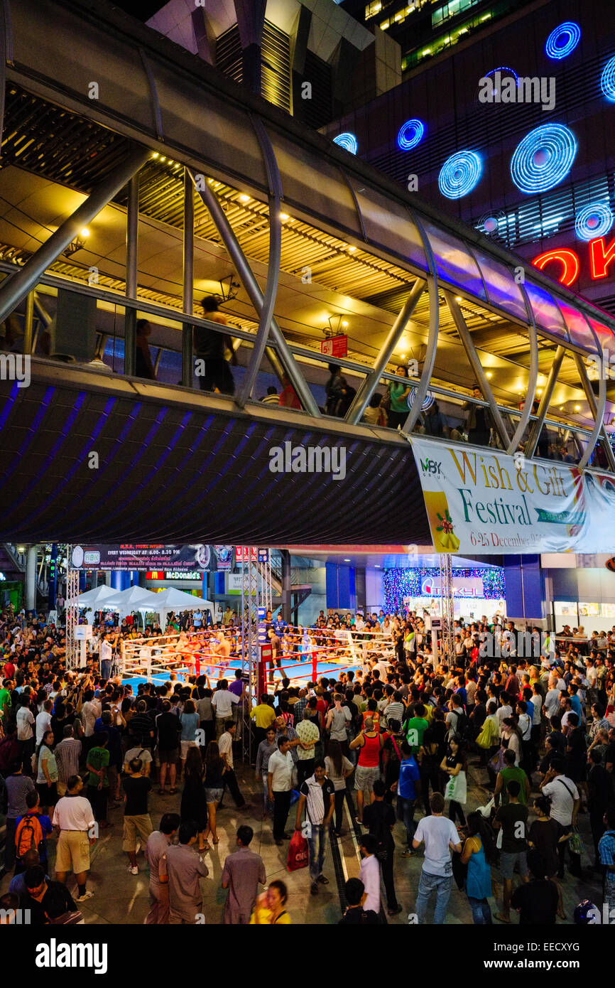 Thai boxing in front of a Shopping mall, Bangkok, Thailand Stock Photo
