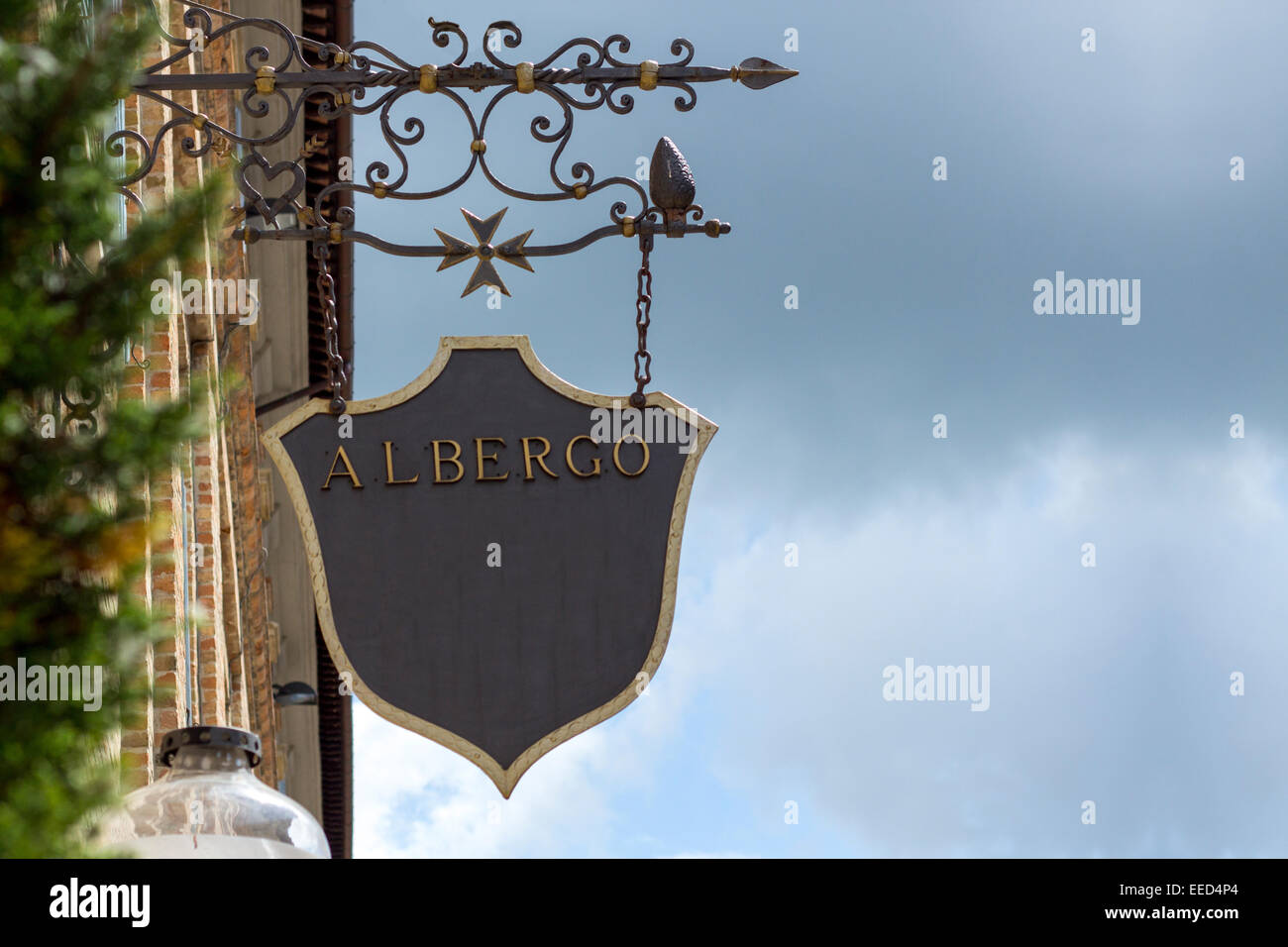 a hotel sign in iron handmade Stock Photo