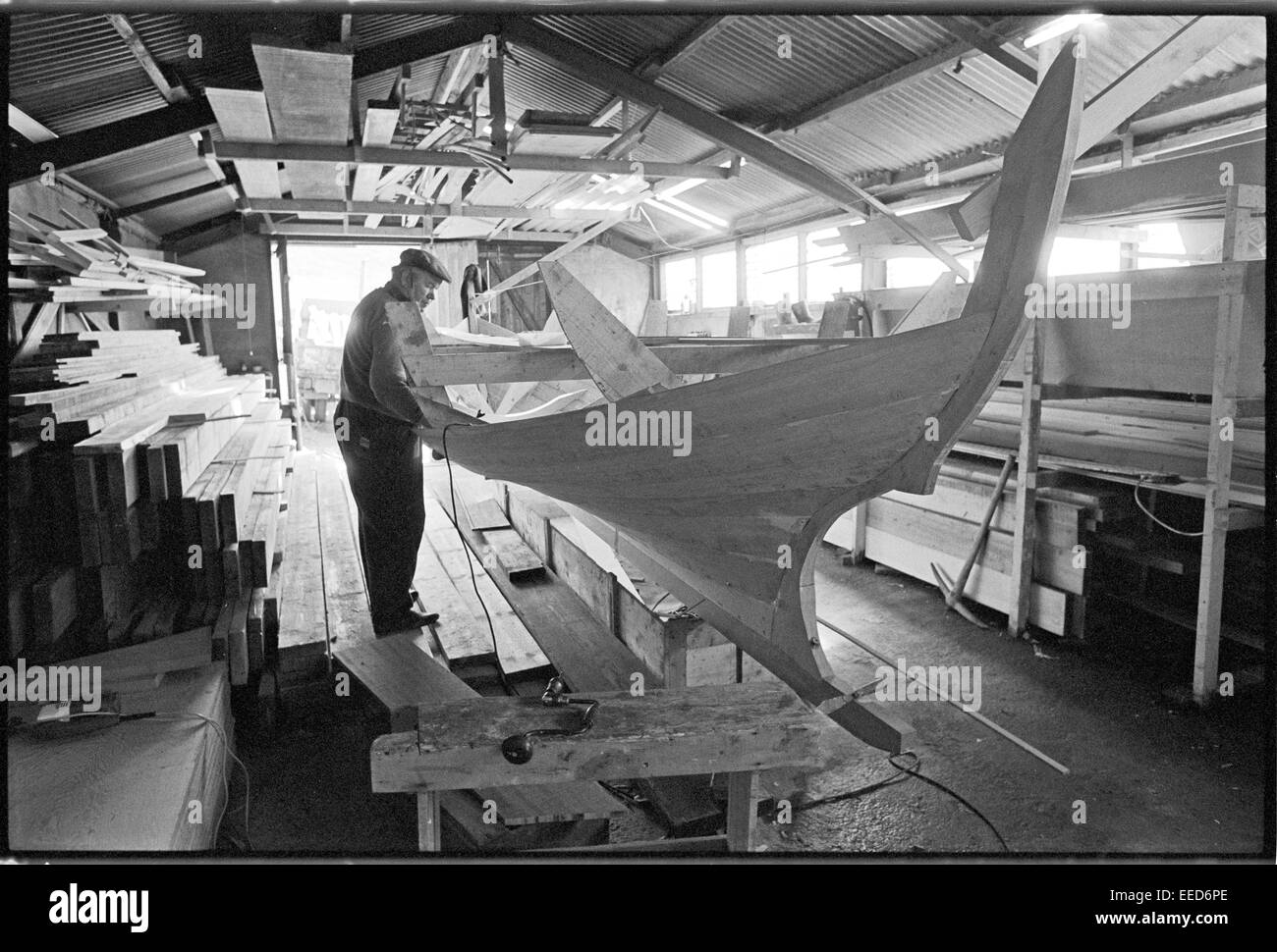 Traditional boatbuilder in Shetland. Stock Photo