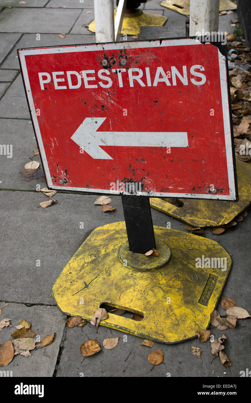 Footpath / pavement sign warning / re-directing pedestrians (London). Stock Photo