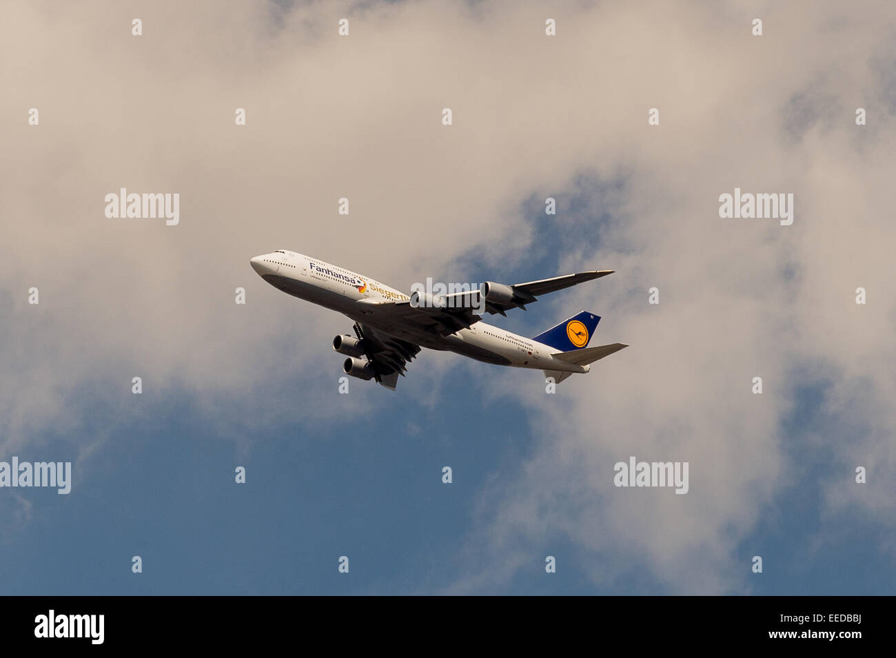 Berlin, Germany, Boeing 747-800 Lufthansa with the German national team Stock Photo