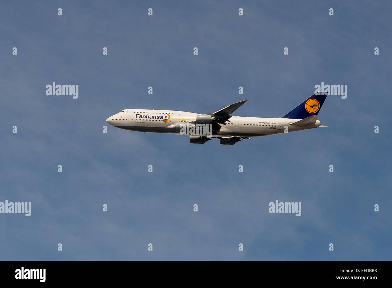 Berlin, Germany, Boeing 747-800 Lufthansa with the German national team Stock Photo
