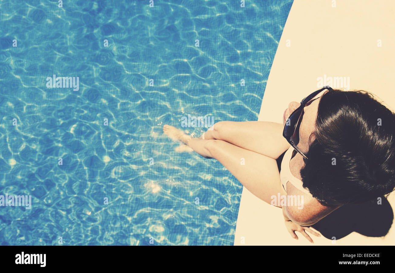 Shot of a Woman by Pool Stock Photo