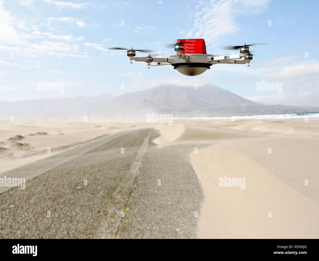 3d image of futuristic pizza delivery drone Stock Photo