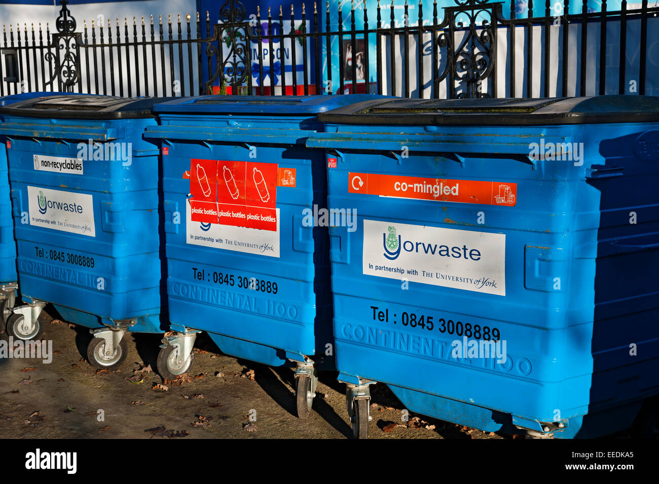 Large waste recycling wheelie bins bin stored outside York North