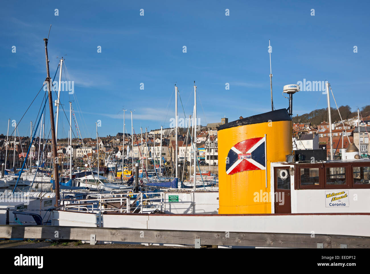 Boats boat moored in the harbour in winter Scarborough North Yorkshire England UK United Kingdom GB Great Britain Stock Photo