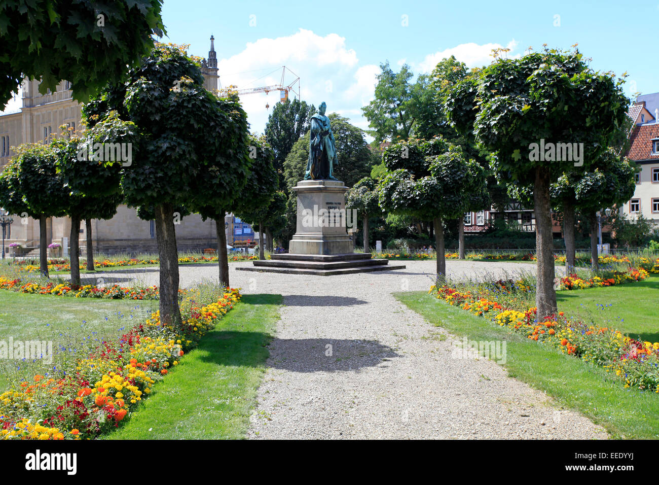 The Palace Square and Ehrenburg Castle in Coburg. It was built from 1825 by Duke Ernst I. In front the monument of Duke Ernst I. Photo: Klaus Nowotnick Date: August 12, 2012 Stock Photo