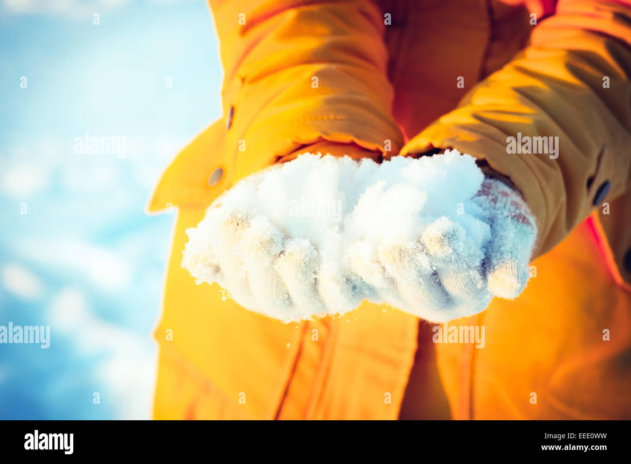 Snow In Hand Snow in Woman Hands giving Winter Lifestyle vacations Outdoor Stock ...