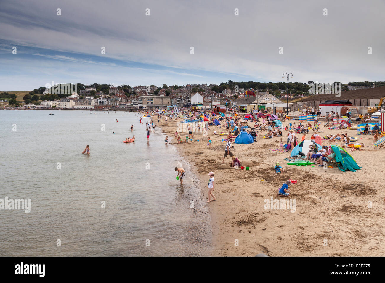 The beach at Swanage in Dorset. Stock Photo