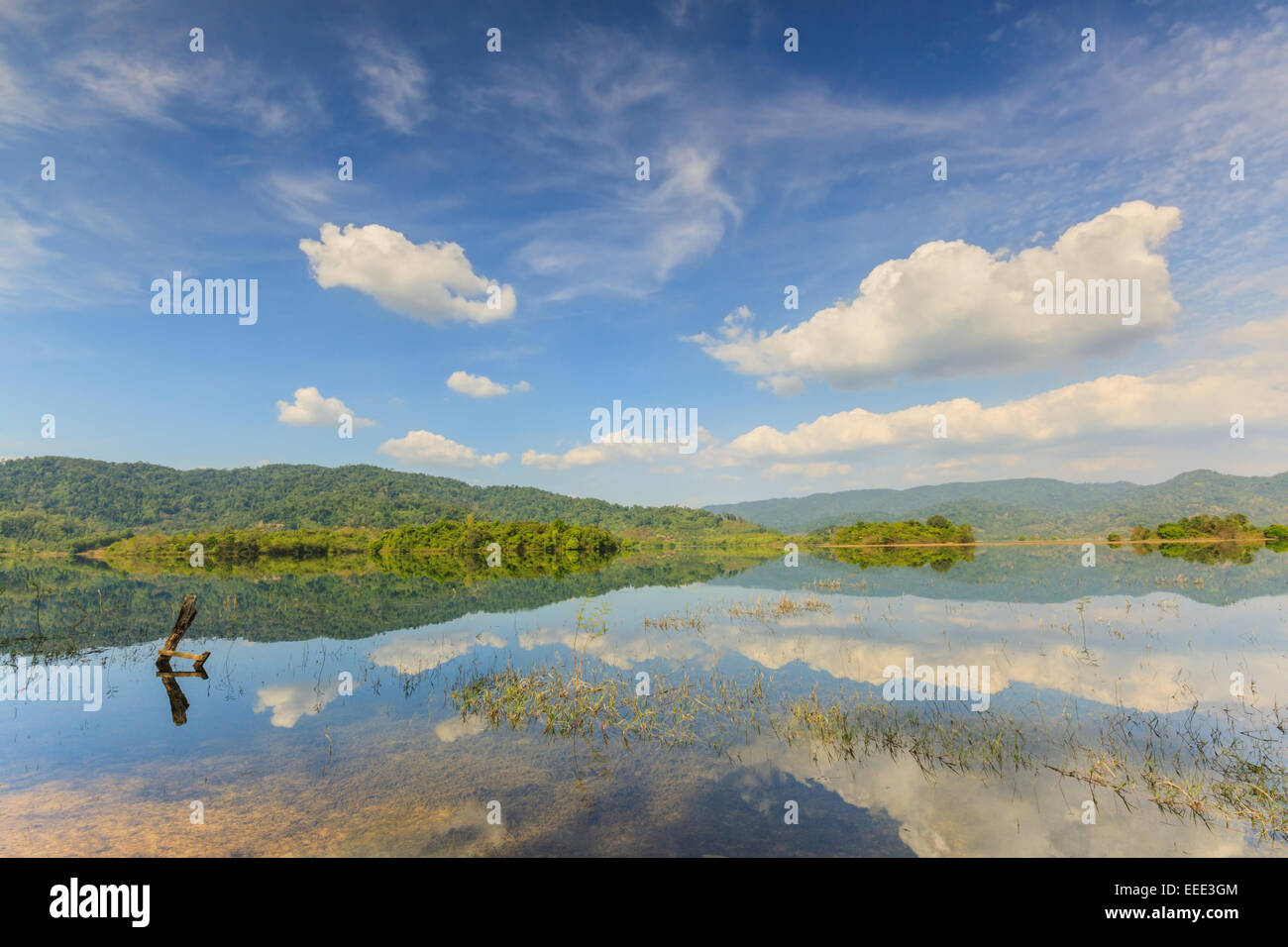 Tropical lake under blue cloudy sky in Thailand Stock Photo - Alamy
