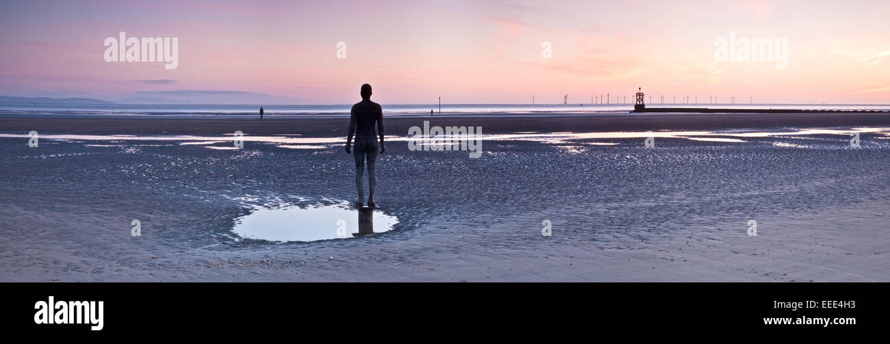 Antony Gormley's Another Place, Crosby Beach, Liverpool, Merseyside, England UK Stock Photo