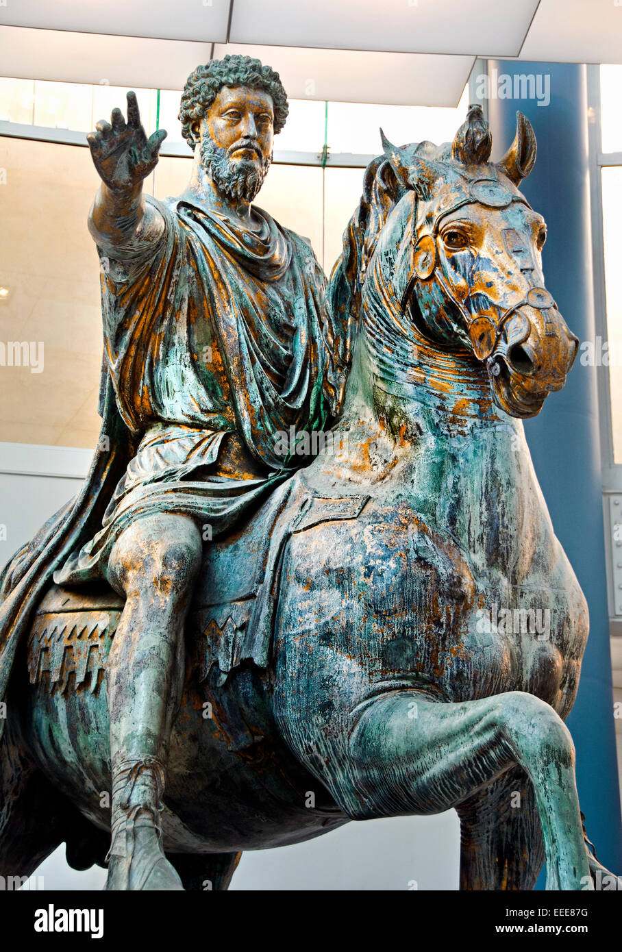 Equestrian statue of Marcus Aurelius ( Marco Aurelio ) 161-180 AD on  horseback Capitoline Museum Roma Roman Italy 161-180 AD Bronze gilded Stock  Photo - Alamy