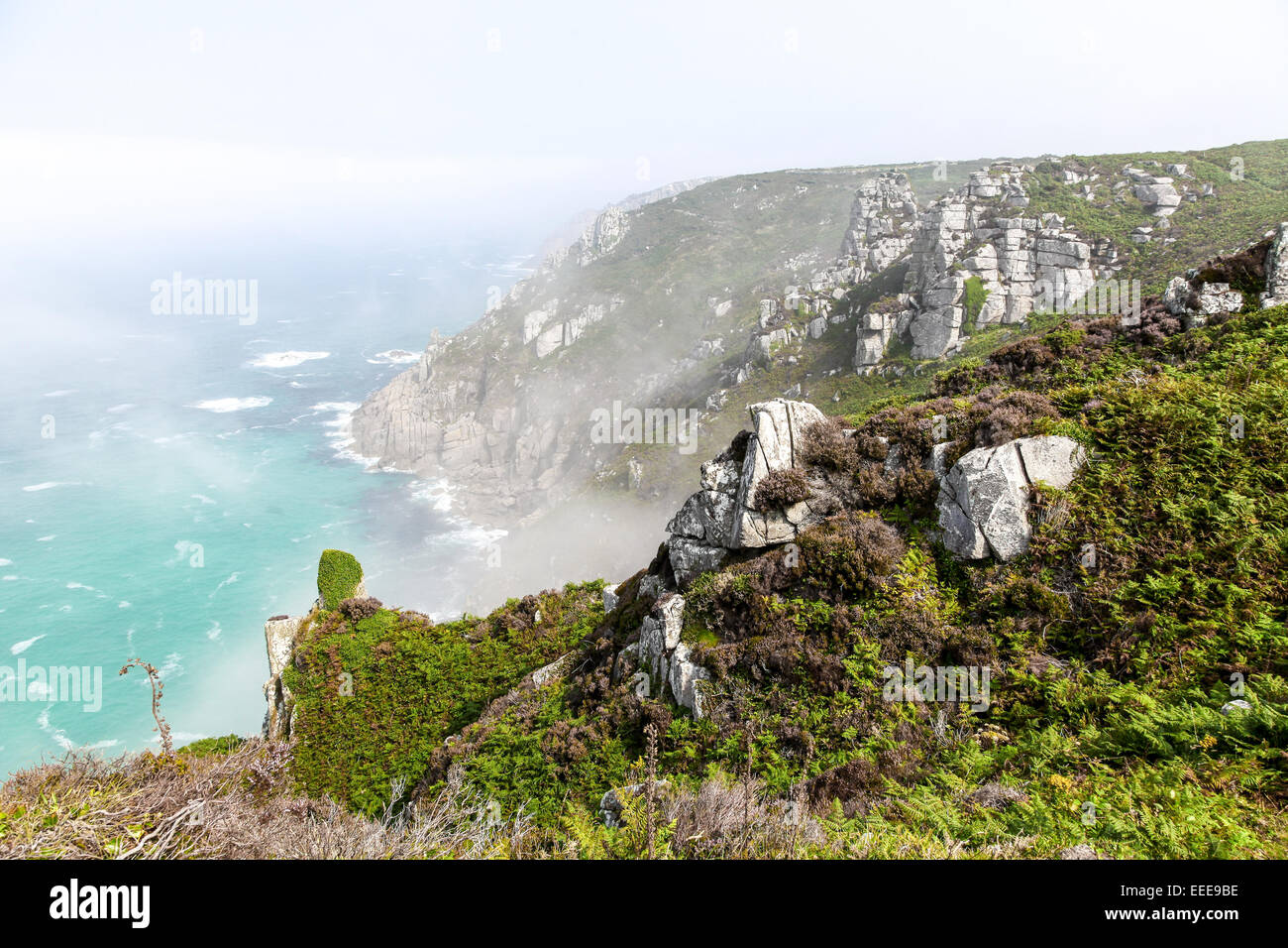 A sea mist, fog or fret at the cliffs and cove at Bosigran, Cornwall, South West, England, UK Stock Photo