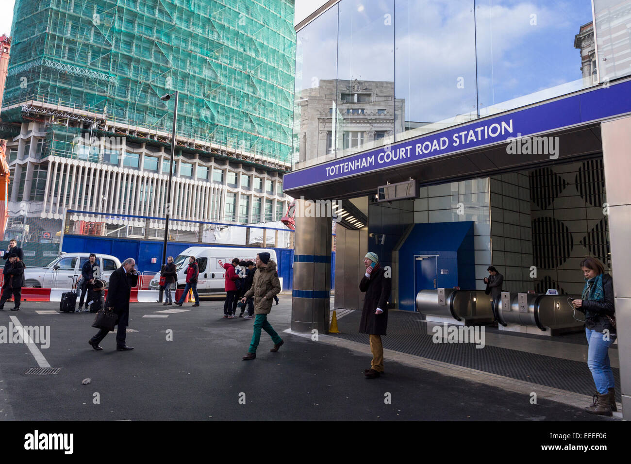 London, UK. 15th Jan, 2015. The new station entrance at Tottenham Court Road station opened