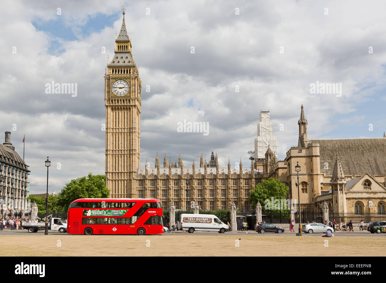 The New Bus for London passing the Houses of Parliament Stock Photo