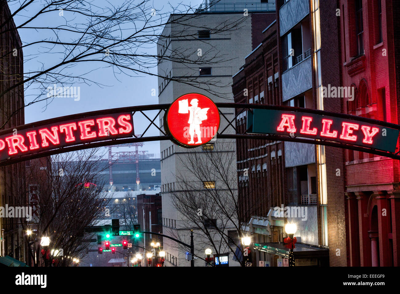 Neon sign for Printers Alley in Nashville, TN Stock Photo Alamy