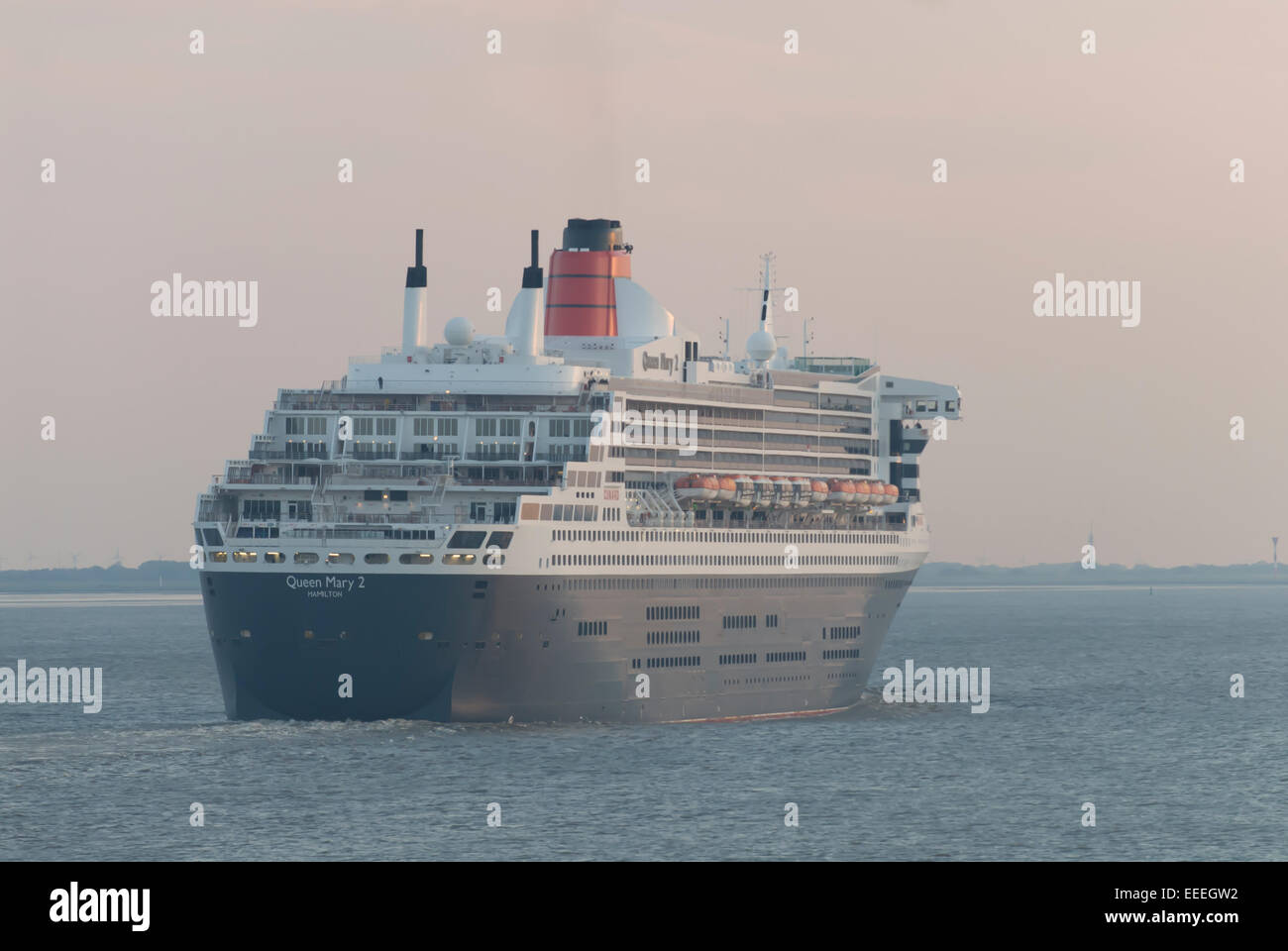 Kiel, Germany, the Queen Mary 2 on the Kiel Canal Stock Photo