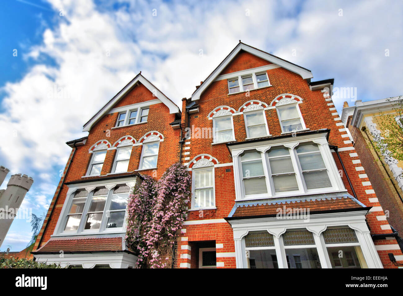 Typical British Houses against blue sky Stock Photo