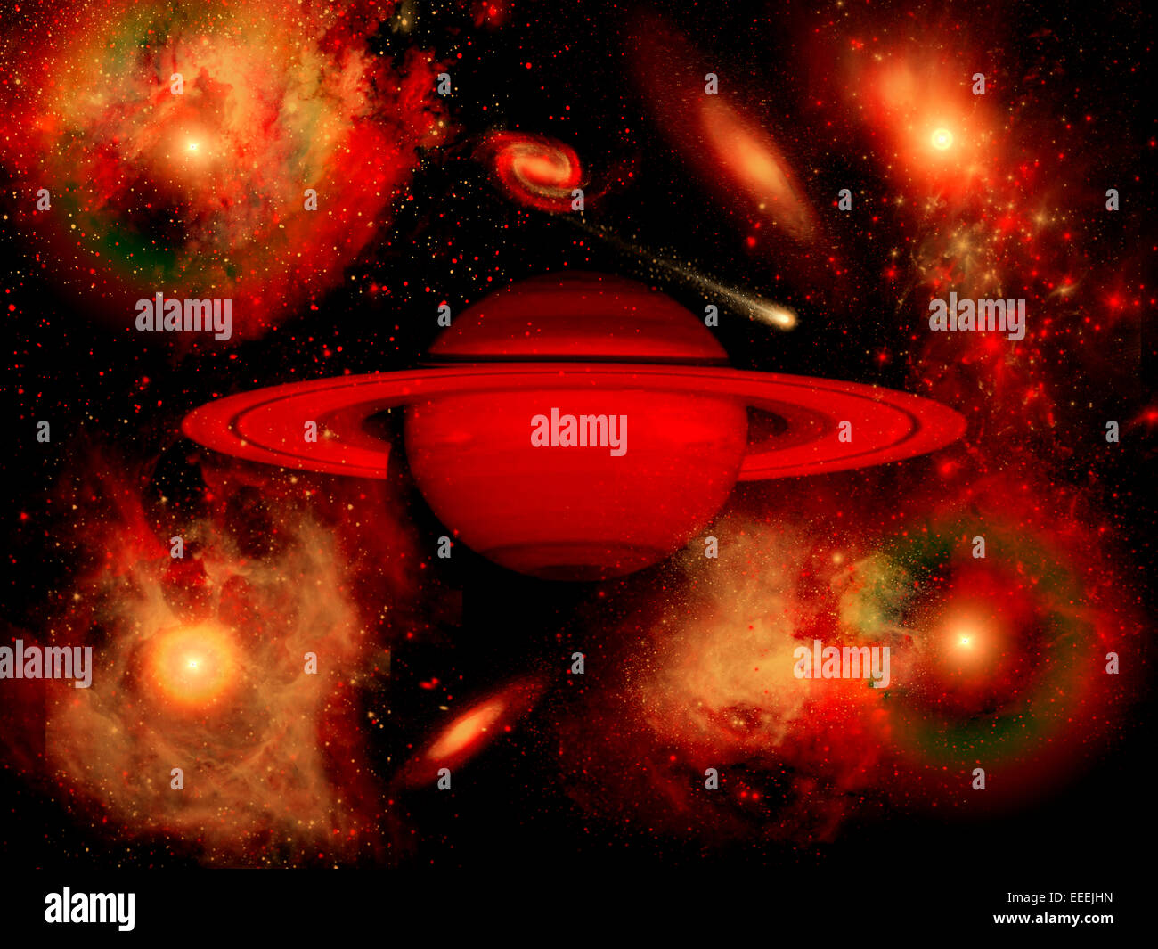 Alien Ringed Planet Stock Photo - Alamy