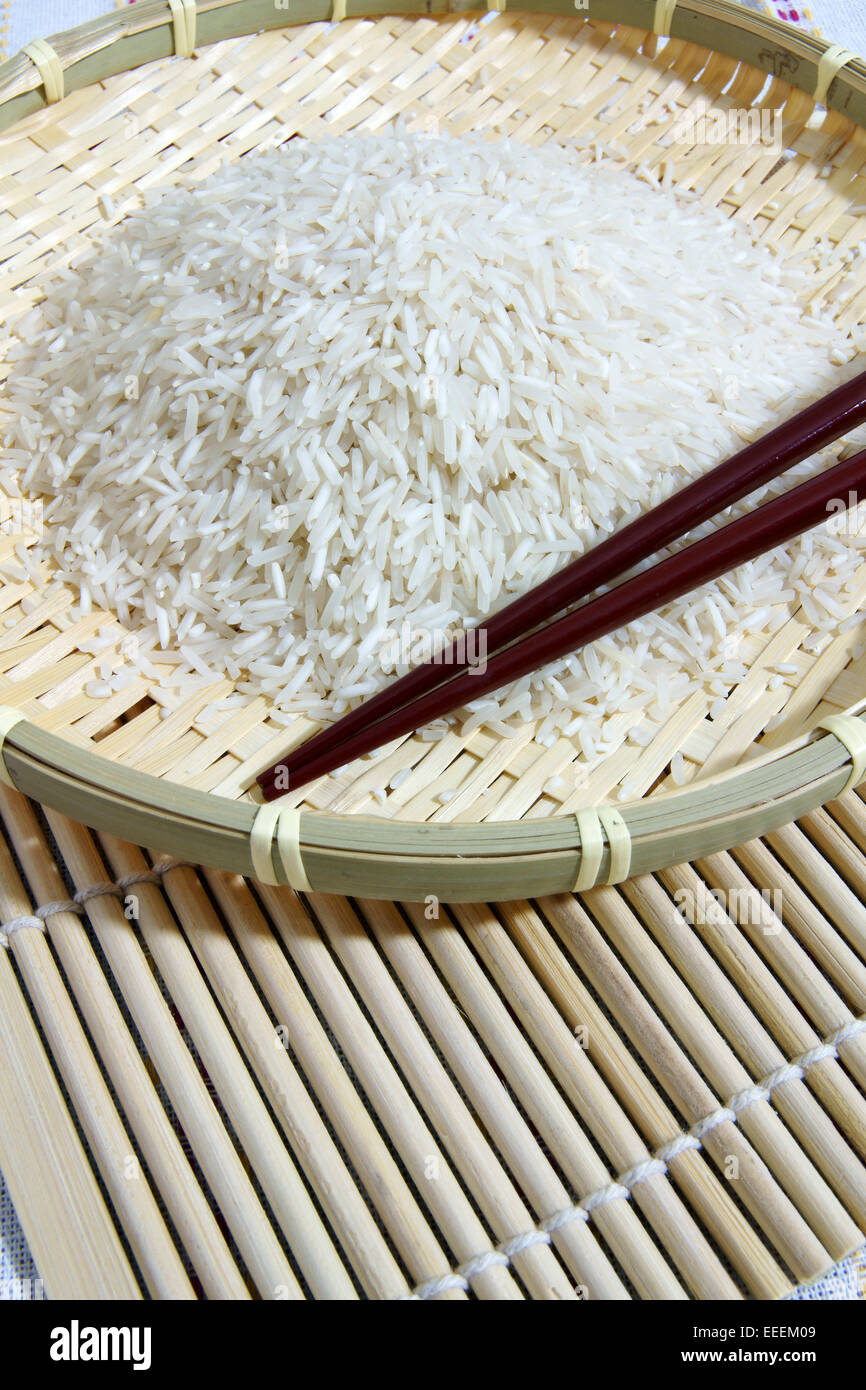 Long grain rice a staple food in Asia and China Stock Photo