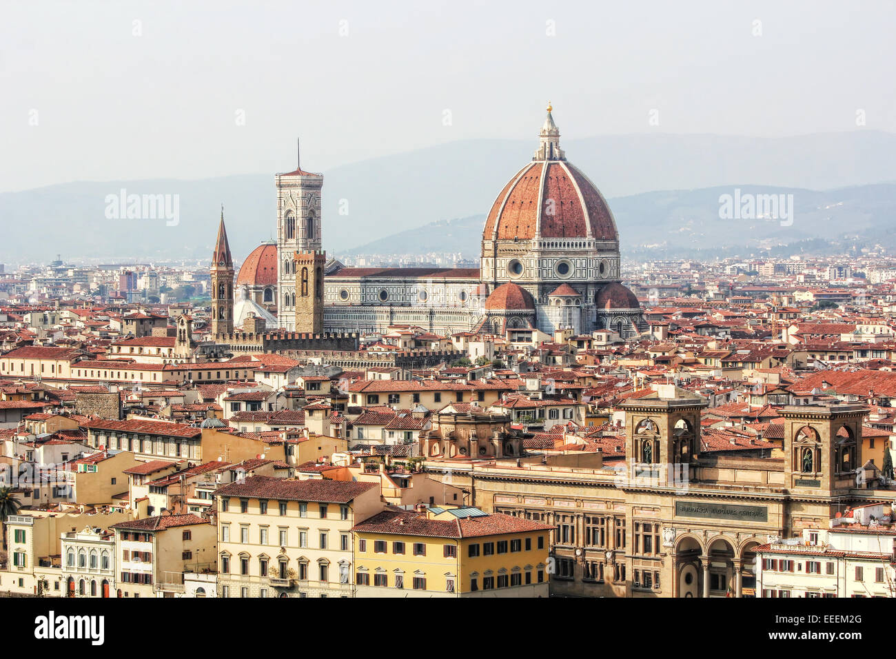 View of the city of Florence with focus on Duomo or cathedral Stock Photo