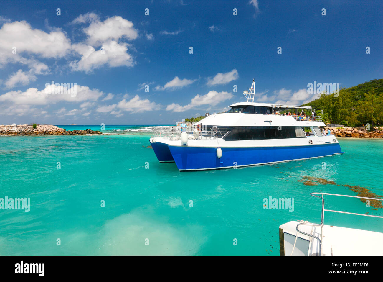 Seychelles catamaran ferry,  La Digue Stock Photo