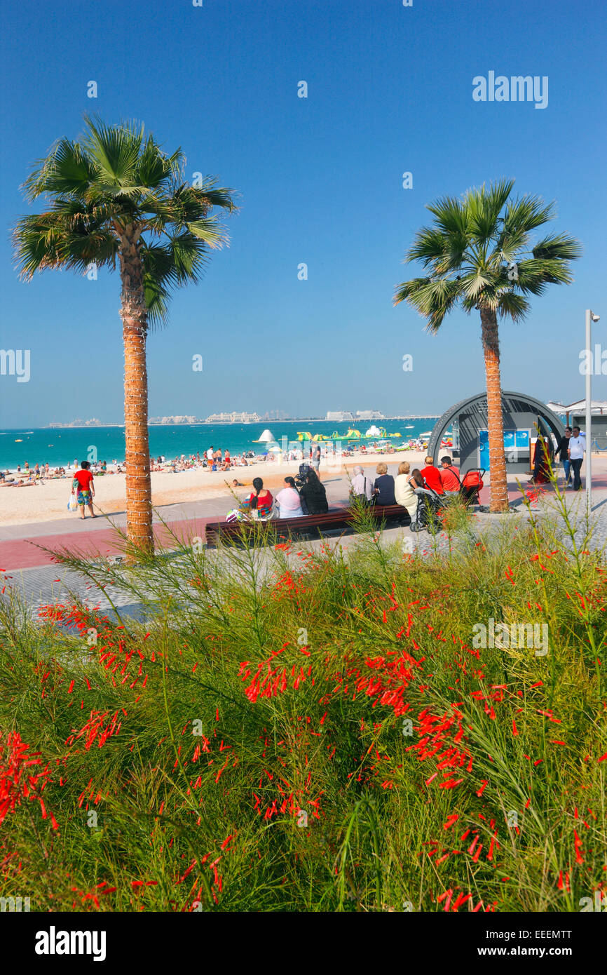 Dubai palm on the beach, Jumeirah Beach Residence Stock Photo