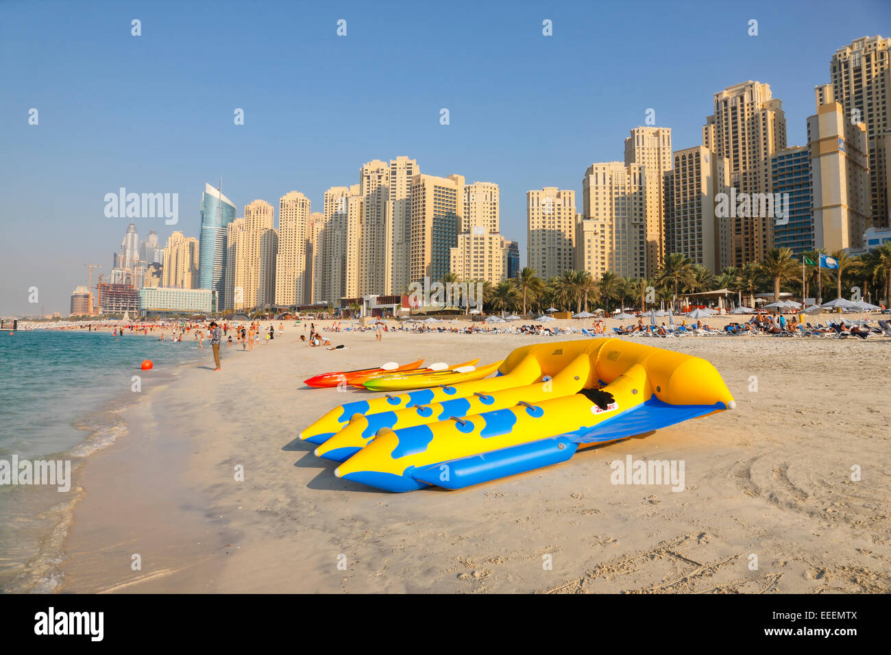 Dubai beach, fly fish water sport. Jumeirah Beach Residence Stock Photo