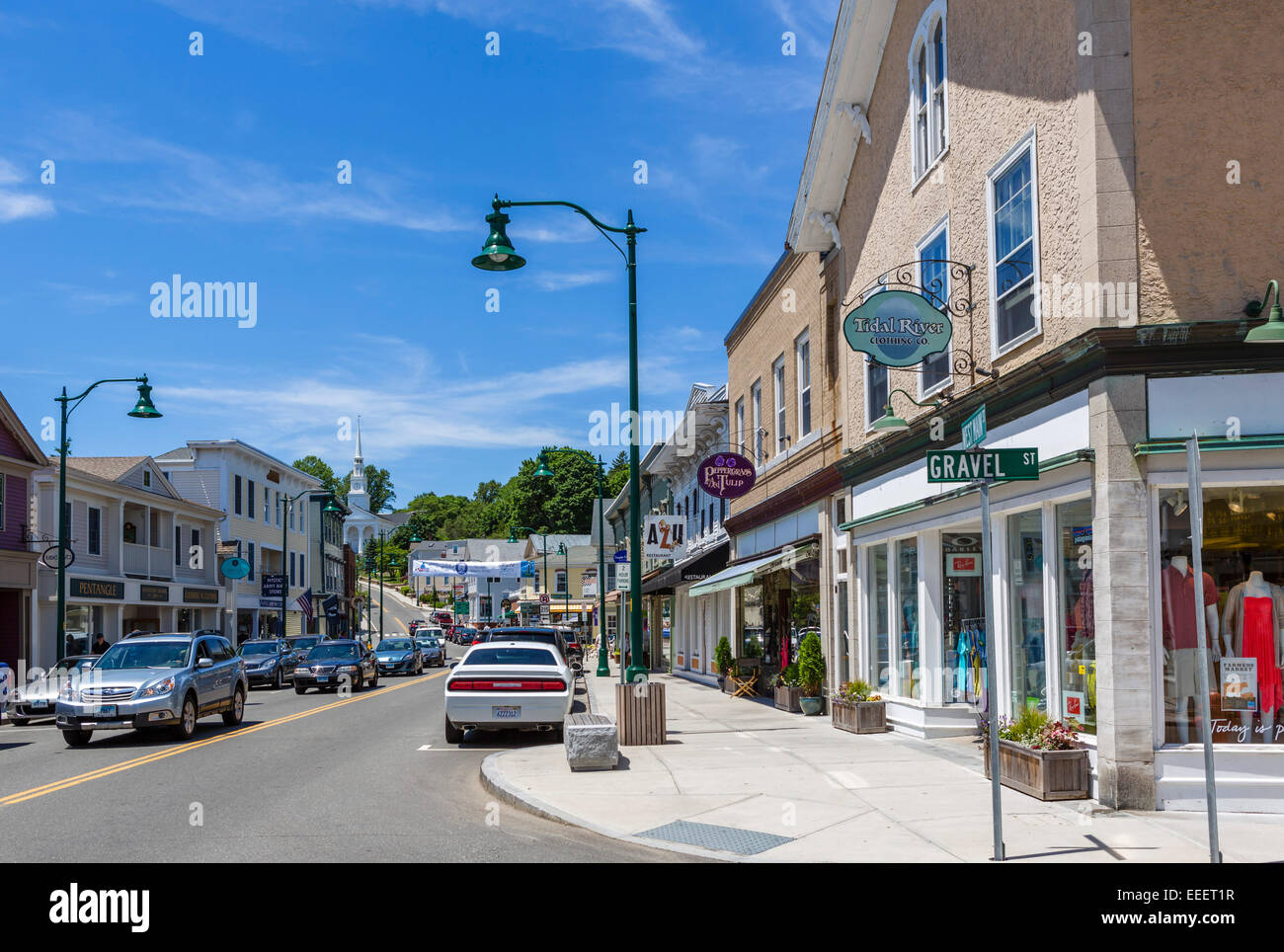 Main Street in downtown Mystic, Connecticut, USA Stock Photo