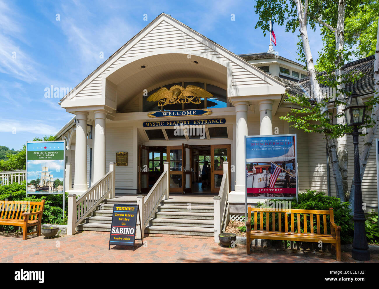 Entrance to Mystic Seaport maritime museum in Mystic, Connecticut, USA Stock Photo