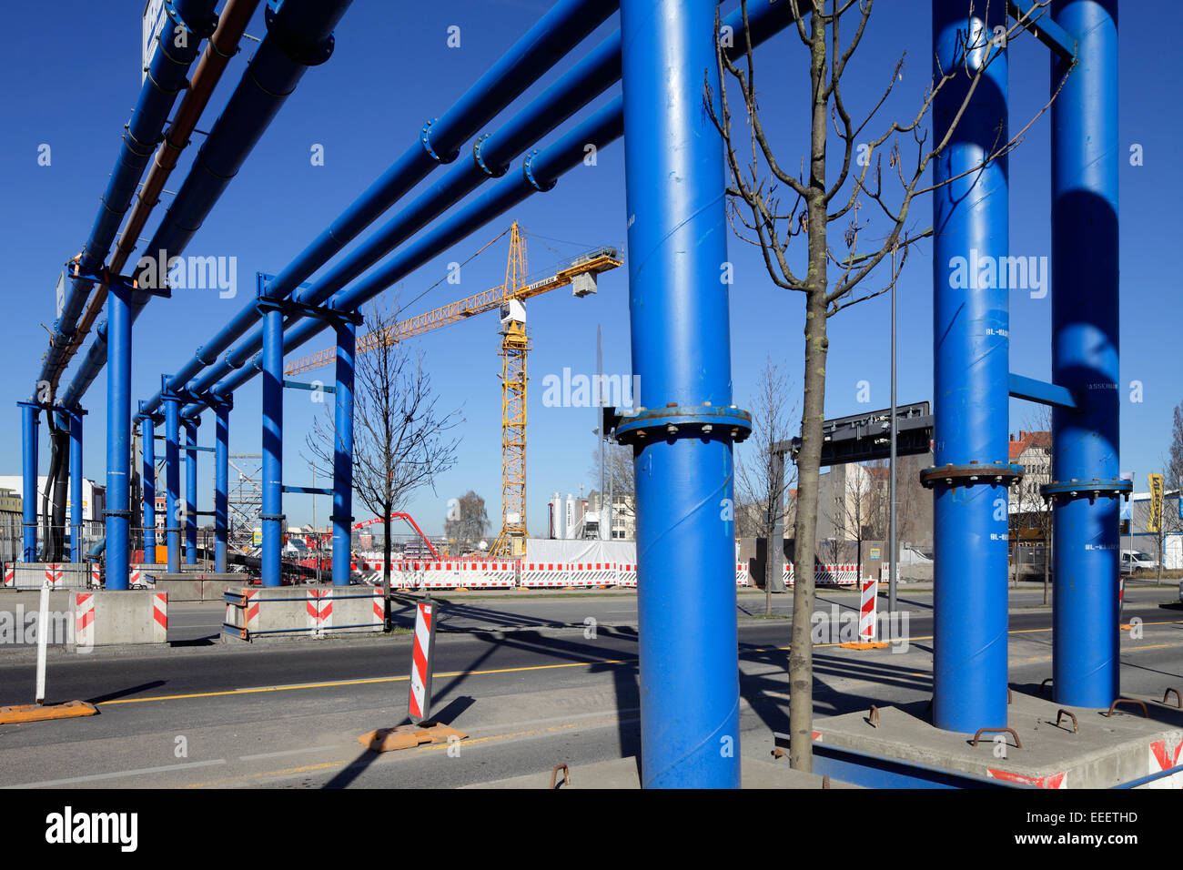Berlin, Germany, pipelines over the Minna-Cauer Street Stock Photo