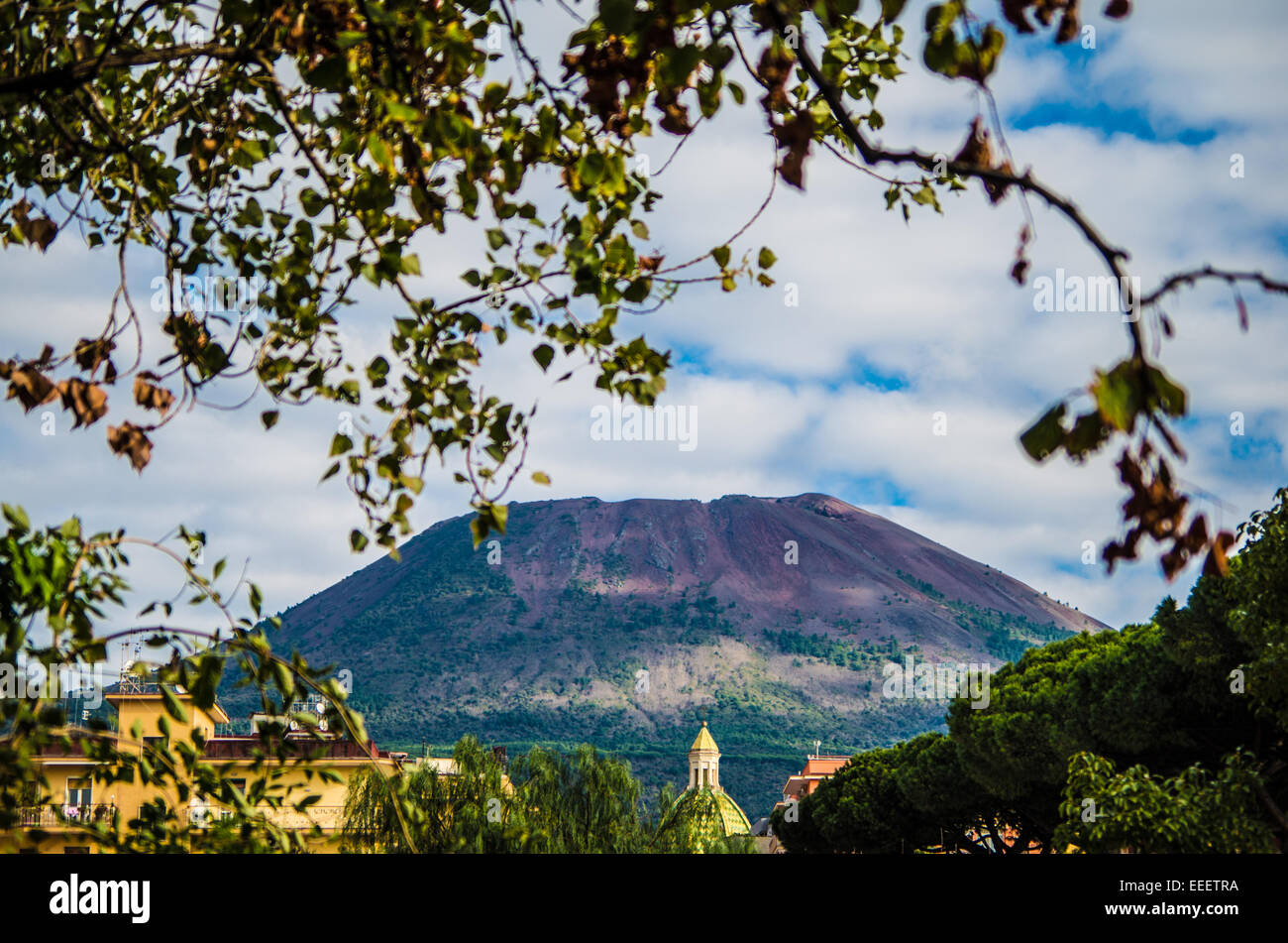 Volcano Vesuvio in a cloudy day from Torre del Greco point of view, provence of Naples. Stock Photo