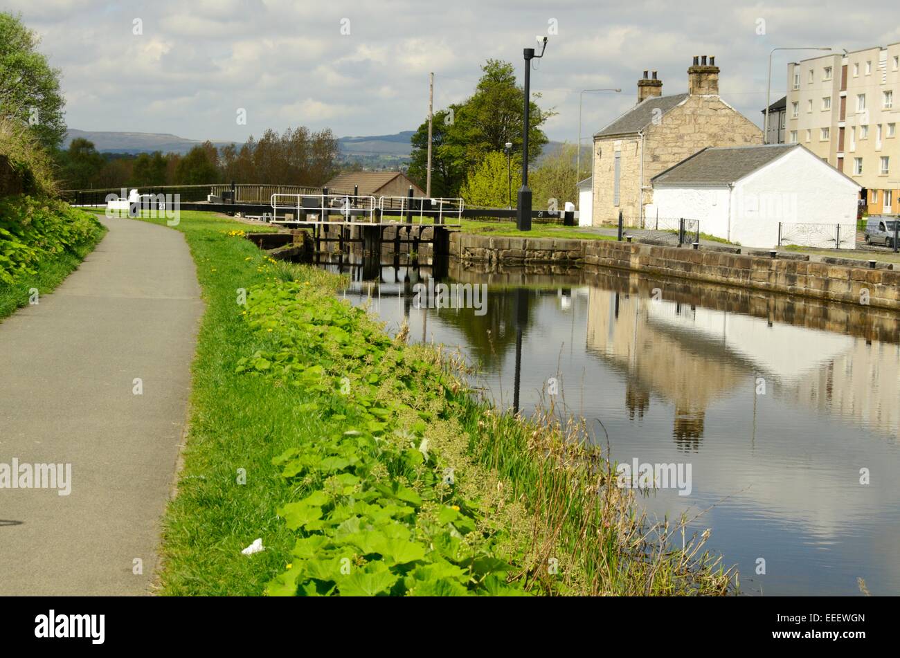 Forth and Clyde Canal at Maryhill Locks in Glasgow, Scotland Stock Photo