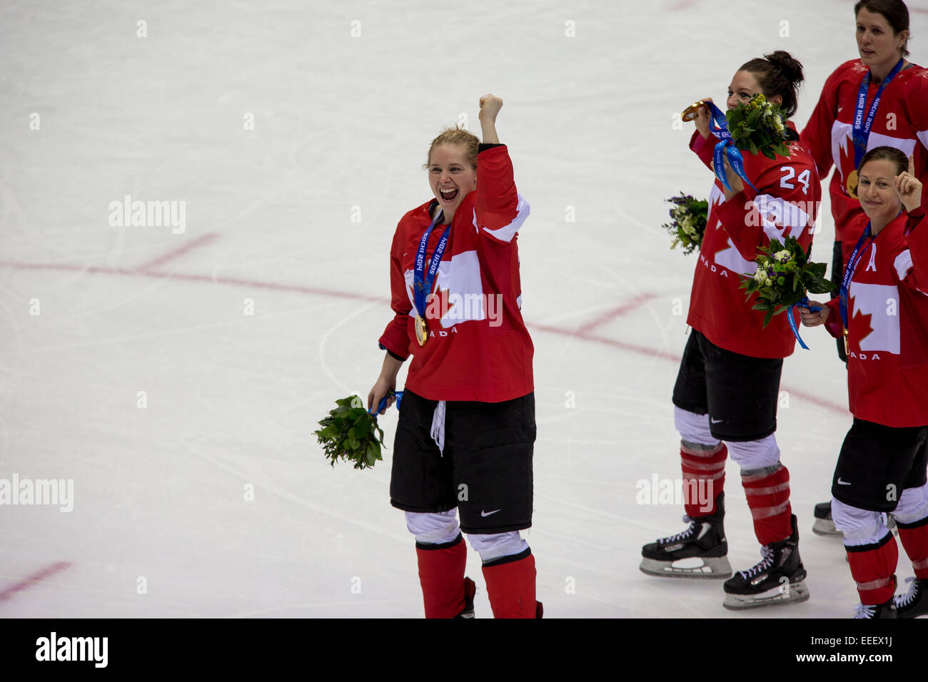 Gold medal winning Women's Team Canada vs. USA at the Olympic Winter Games, Sochi 2014 Stock Photo
