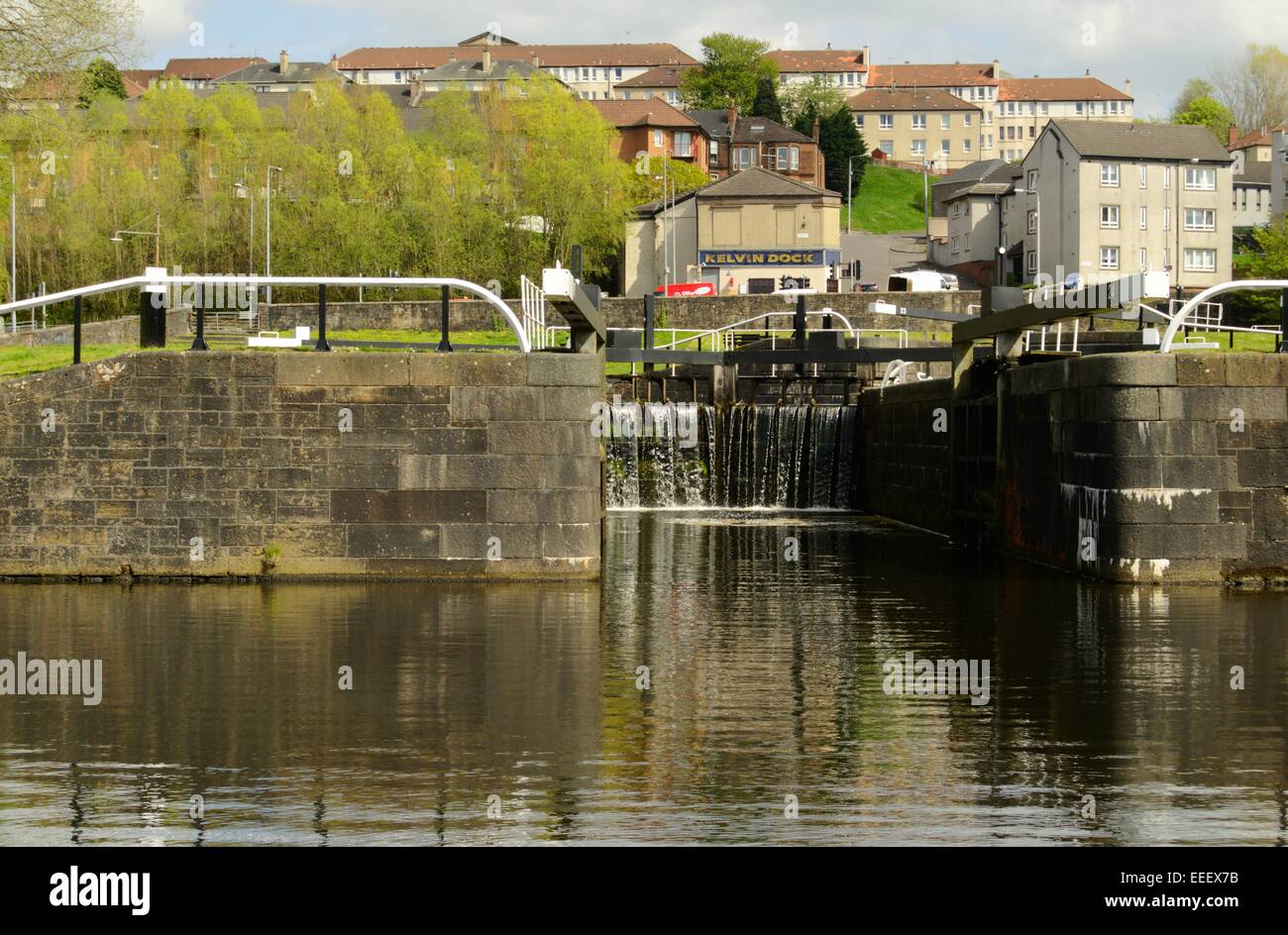 Forth and Clyde Canal at Maryhill Locks in Glasgow, Scotland Stock
