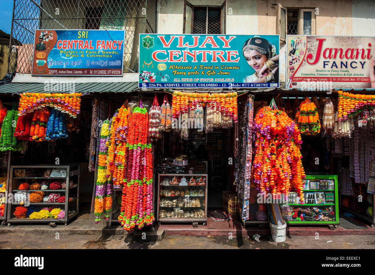 Small and colourful stores in the streets of Colombo, Sri Lanka Stock
