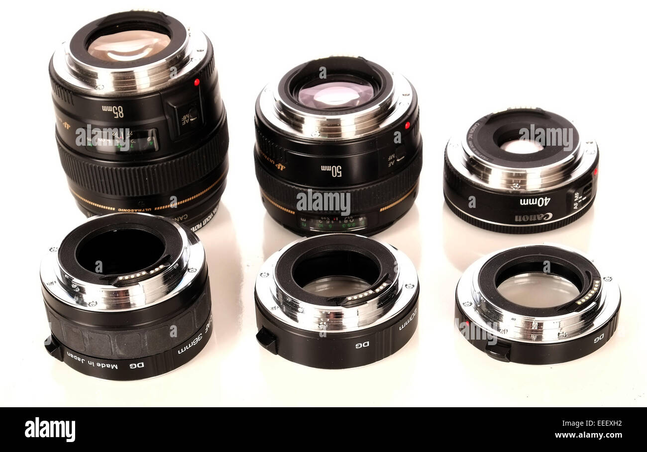 Collection of Canon Lenses and extension tubes, 15th January 2015 Stock