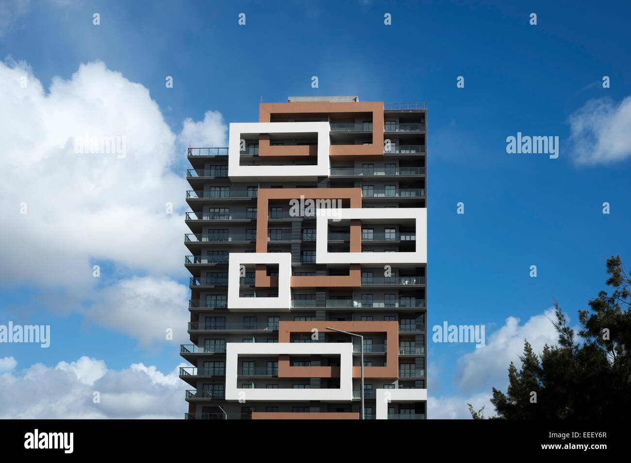 modern design of the Rocha Tower apartment block in Praia da Rocha, Algarve, Portugal Stock Photo