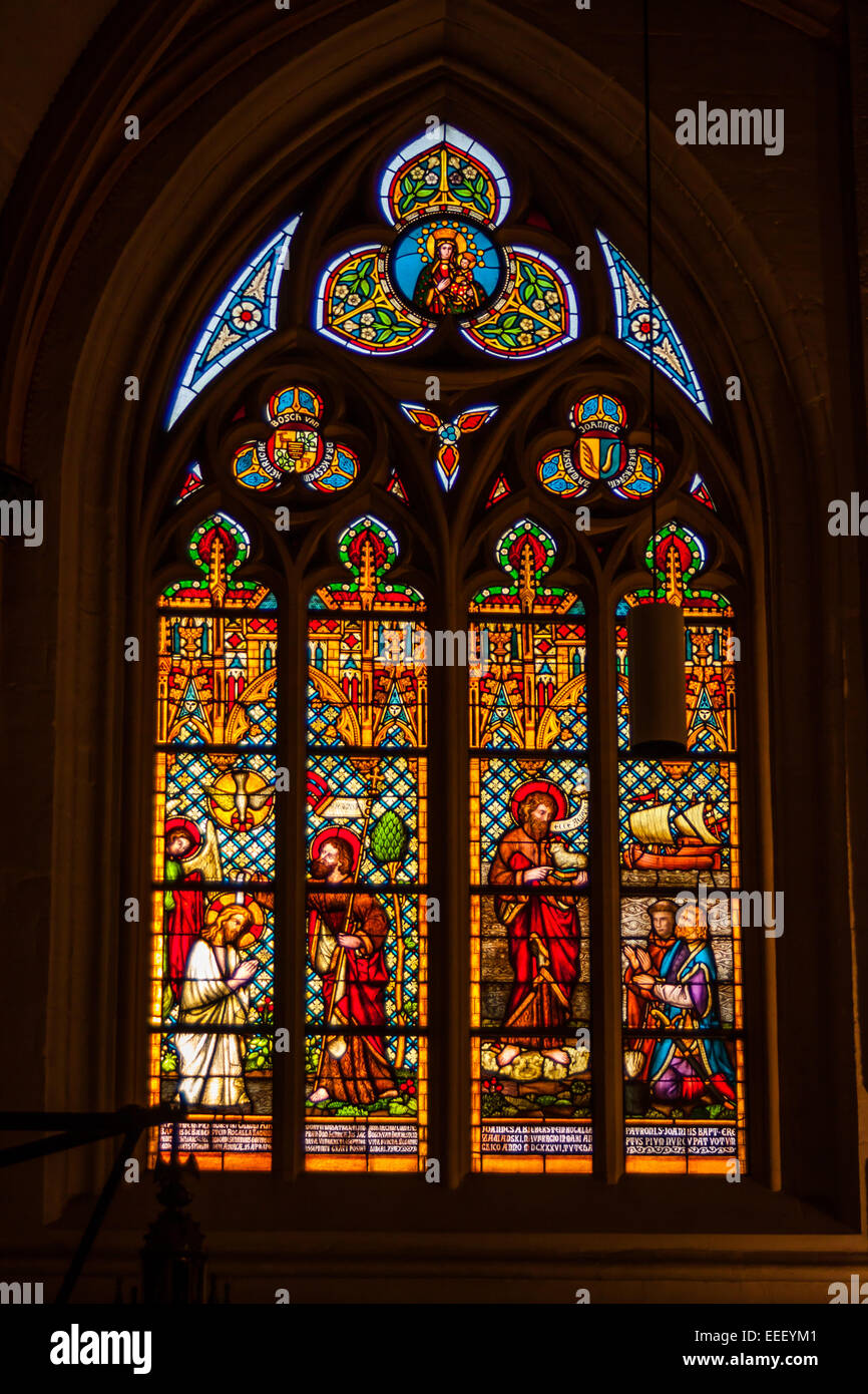 Stained glass window in a church called Saint Servaas Basiliek or