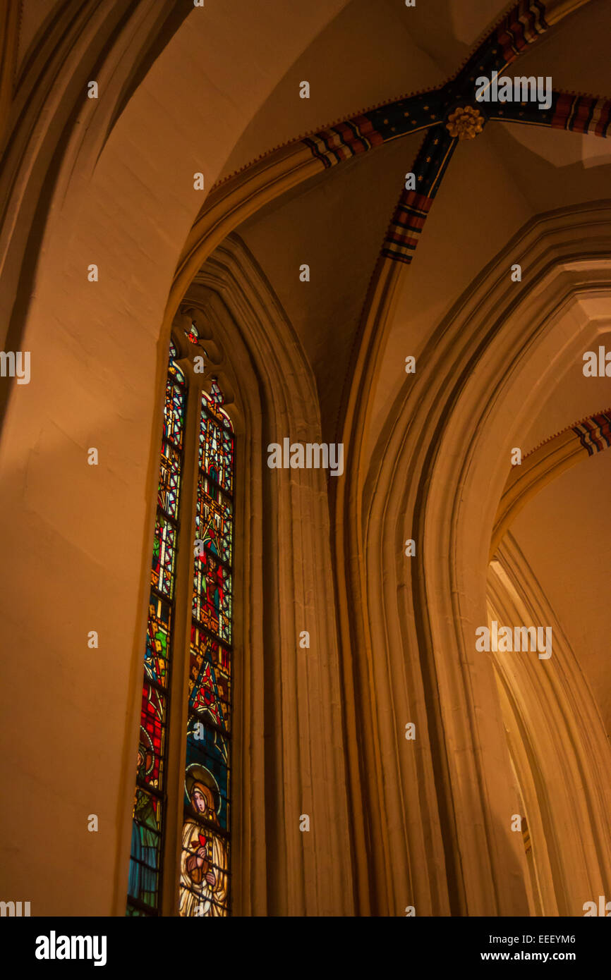 Stained glass window in a church called Saint Servaas Basiliek or