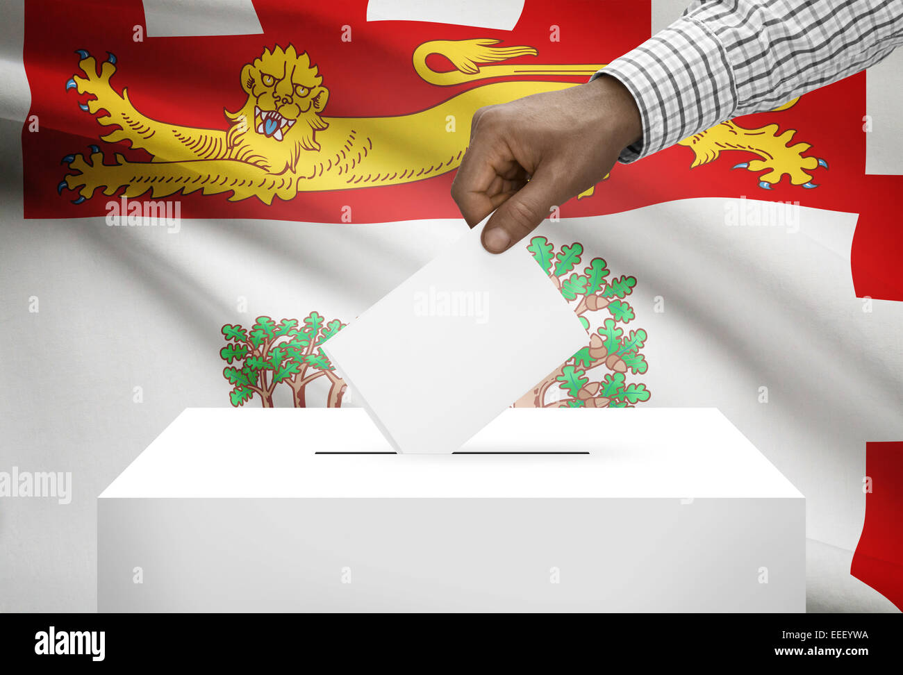 Voting concept - Ballot box with Canadian province flag on background ...