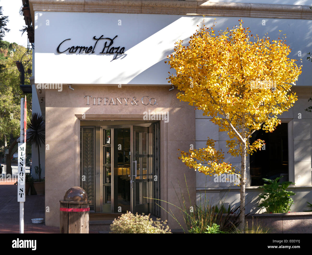 Tiffany & Co logo, renowned fine jewelry store in Carmel Plaza Monterey California USA Stock Photo